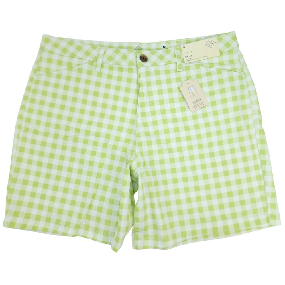 St Johns Bay Womens 16 36x7" Gingham Lime Secretly Slender Mid Rise Chino Shorts